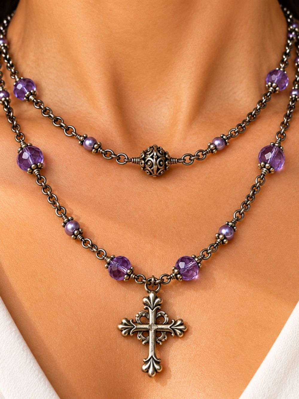 Amethyst &  Sterling Silver-necklace, Lori Lori, RARE